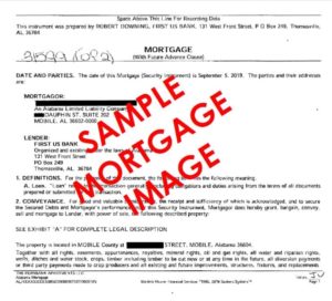 Most recent financial transaction mortgage image document on a property.