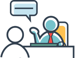 Attorneys Icon of attorney talking to man